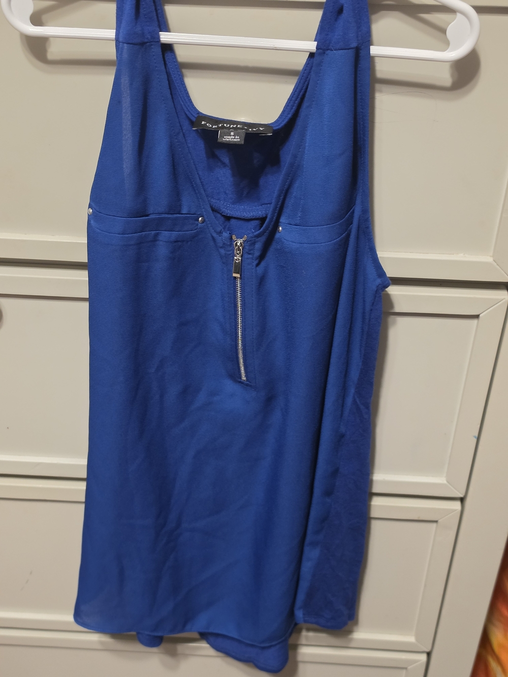 Womens Royal Blue Sleeveless Zip Tank